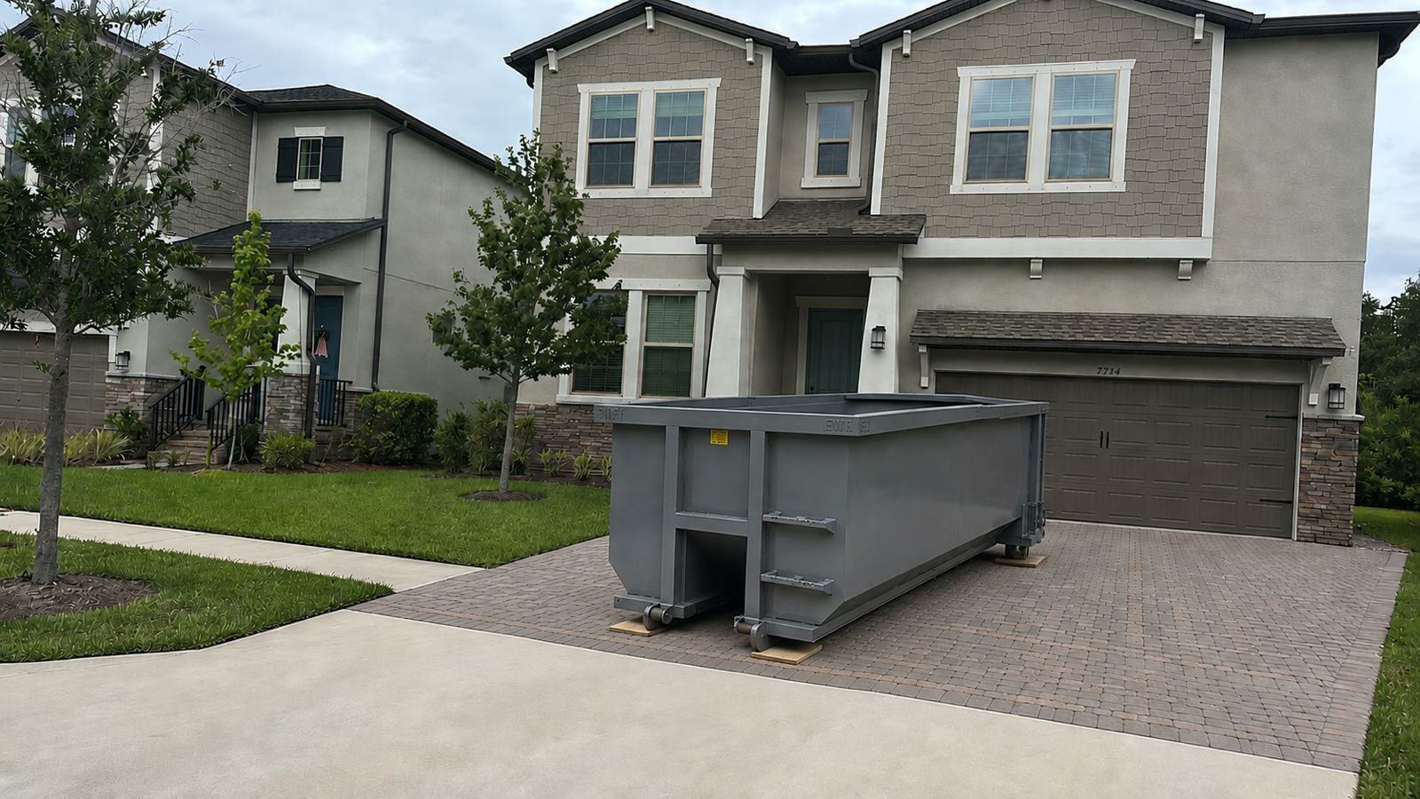 Roll-off dumpster at a Tampa construction project